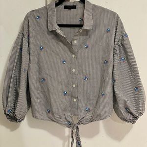 Sanctuary Pin Stripe with Flowers Button Down